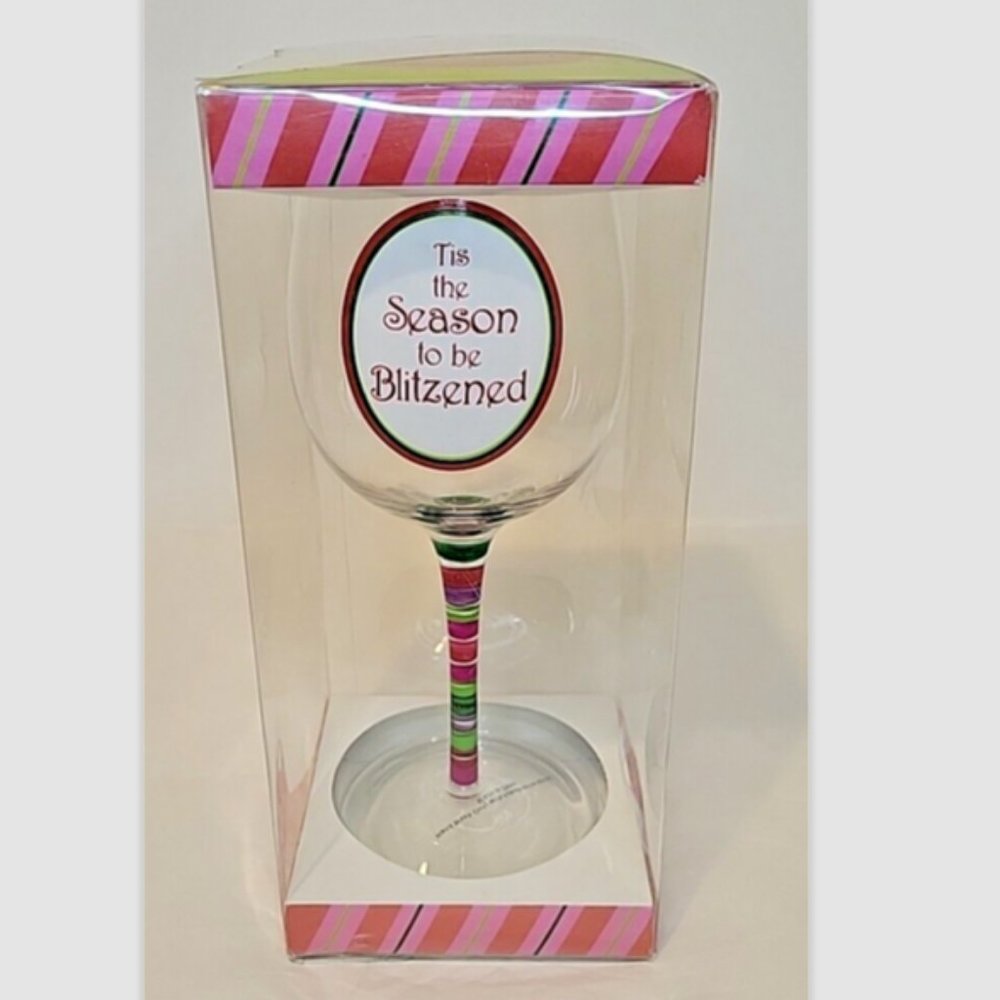 "TIS THE SEASON TO BE BLITZENED" HOLIDAY WINE NOVELTY WINE GLASS 16 OZ